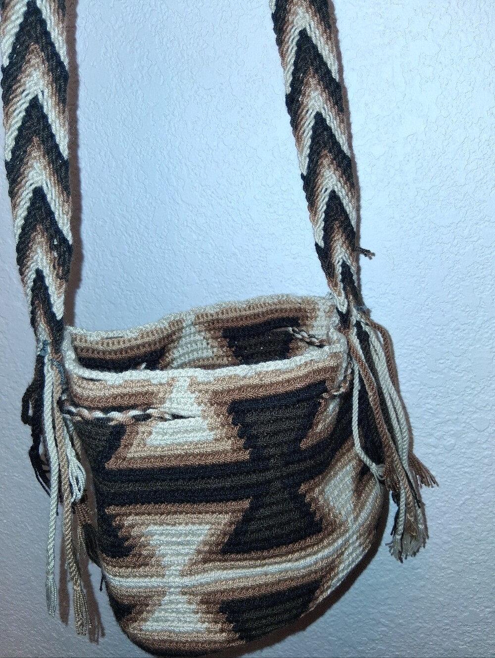 Handwoven Brown & Cream Patterned Crossbody Bag